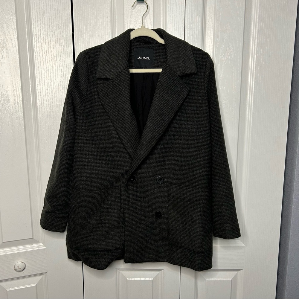 Monki Women’s Heathered‎ Gray Button Down Blazer Size Medium M Career Oversized